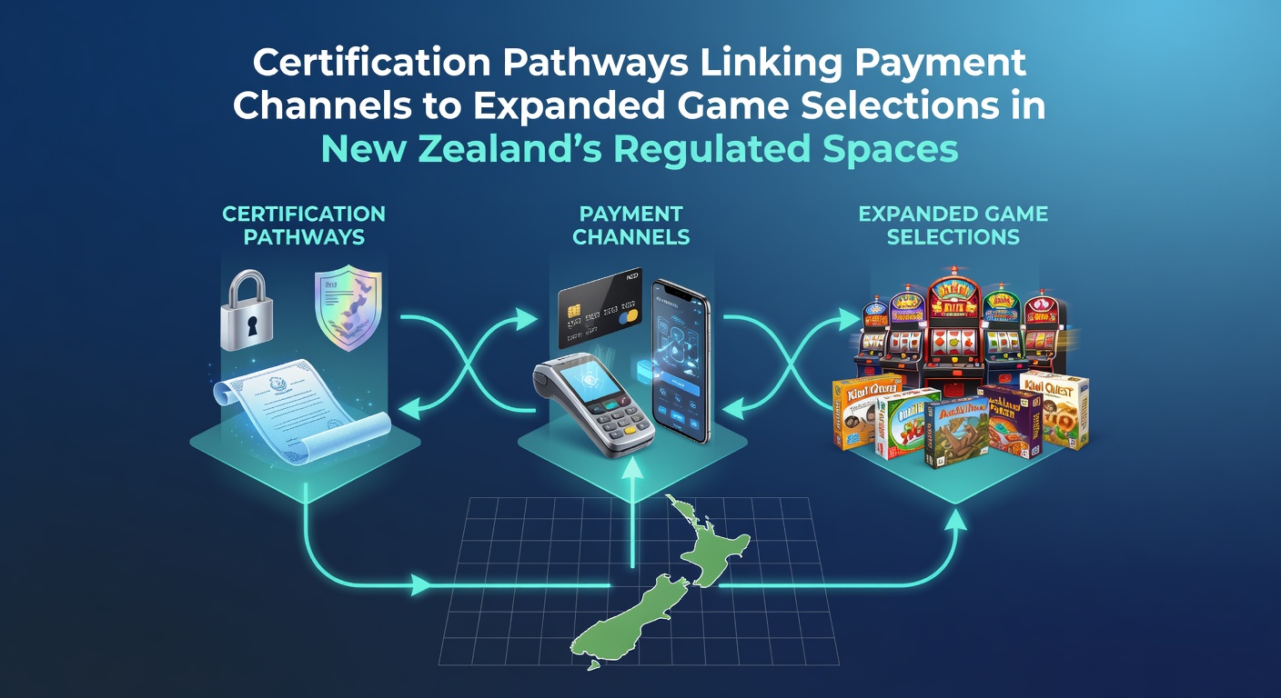 Certification pathways diagram showing payment channel approvals connected to game selection expansions in New Zealand regulated online platforms