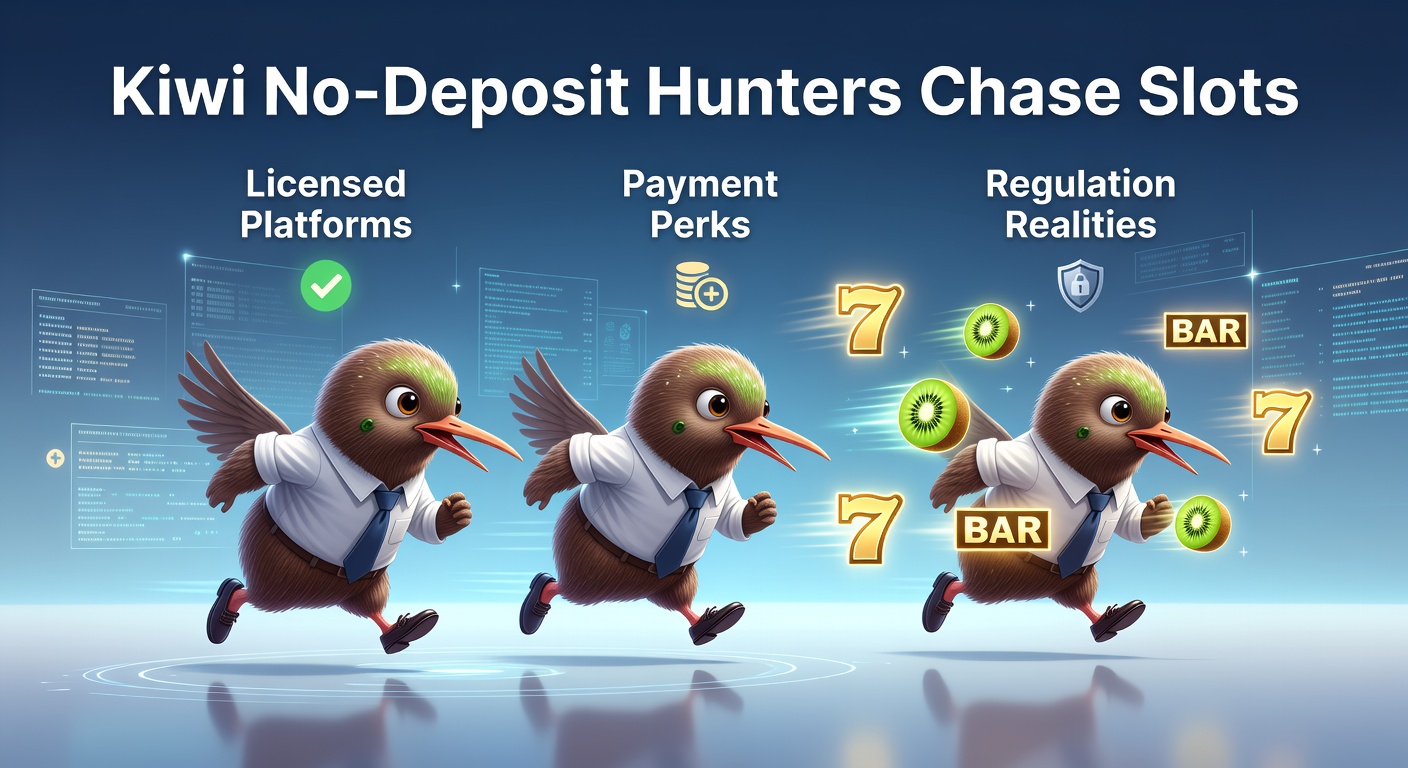 Vibrant slot machine reels spinning with New Zealand fern motifs and bonus symbols highlighting no-deposit offers on licensed platforms