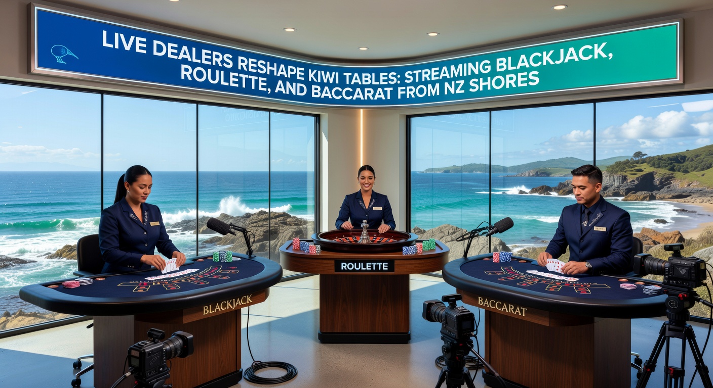 Dynamic roulette table in a New Zealand live dealer studio, wheel spinning with dealer interacting via chat