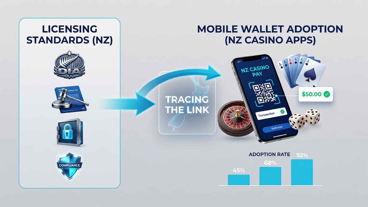 Infographic displaying statistics on mobile wallet usage growth in licensed New Zealand casino apps