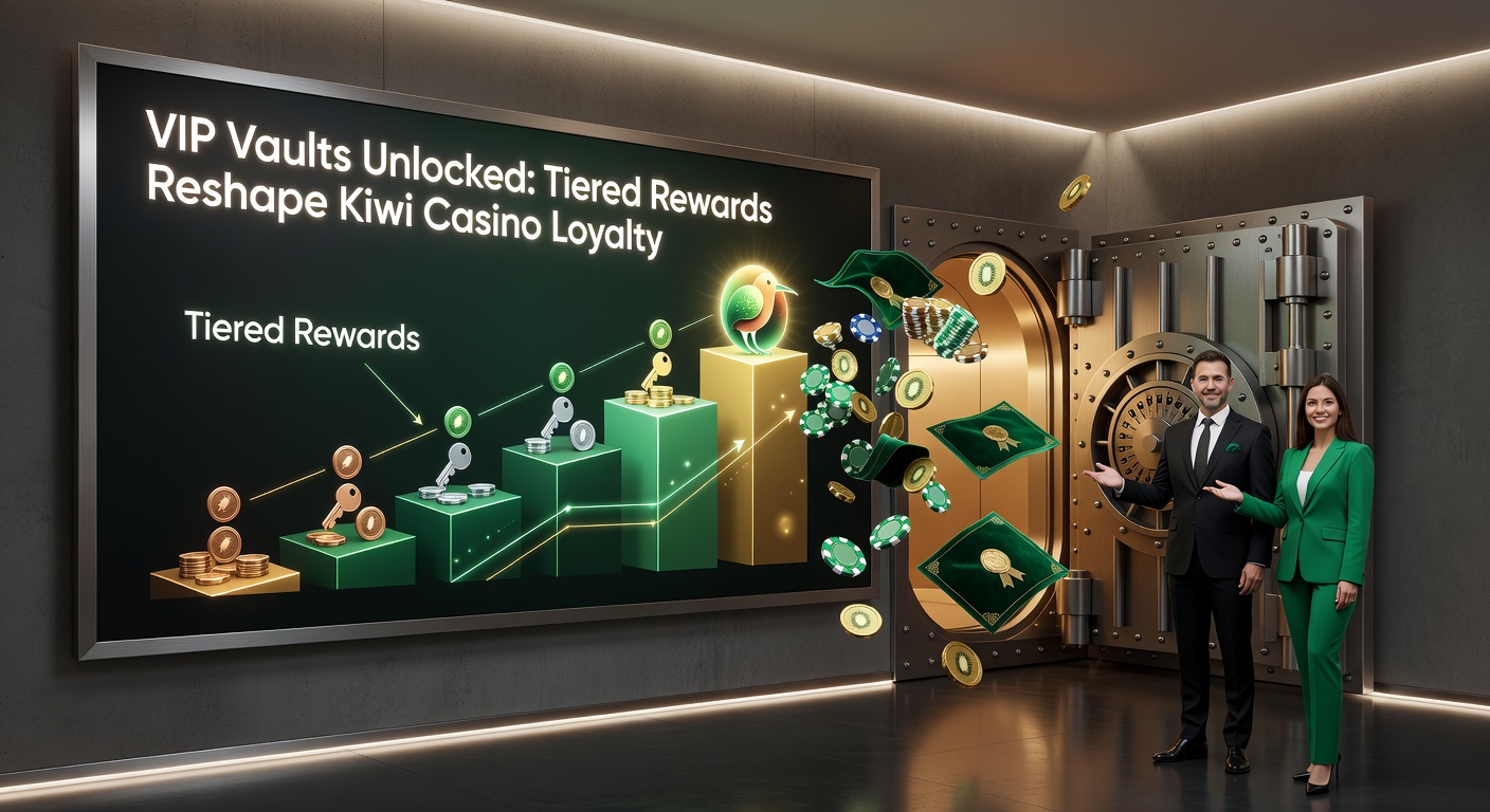 Graphic illustrating multi-tiered VIP loyalty vaults with escalating rewards like cashback and exclusive bonuses in a New Zealand casino context